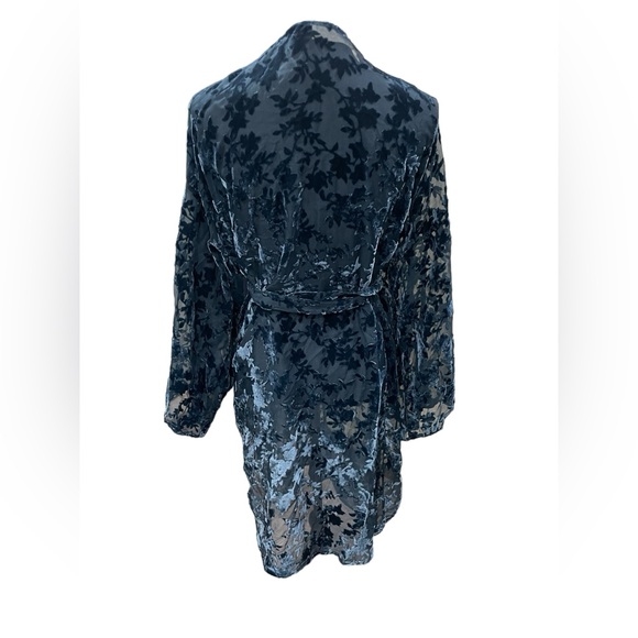 Sisters Of The Tribe kimono with tie front in twotone teal velvet burnout Sz 16 - Picture 4 of 6